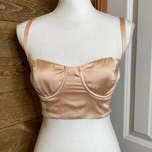 For Love & Lemons Satin Crop Top Blush Adjustable Strap Size Small